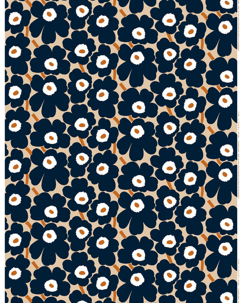 pieni unikko navy cotton fabric - navy and brown