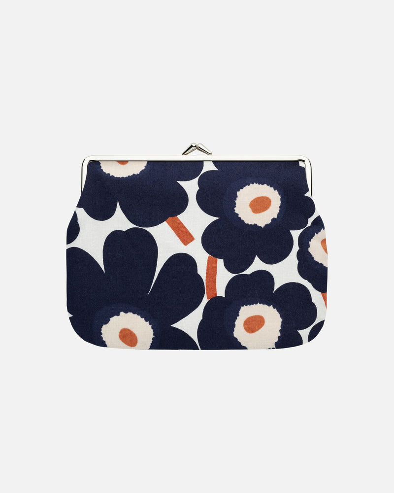 puolikas kukkaro mini unikko - clip purse - navy and brown