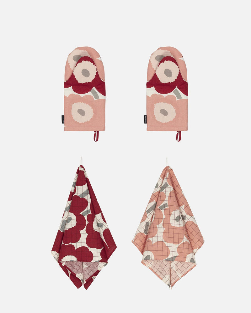 pieni unikko oven mitten and tea towel set of 4