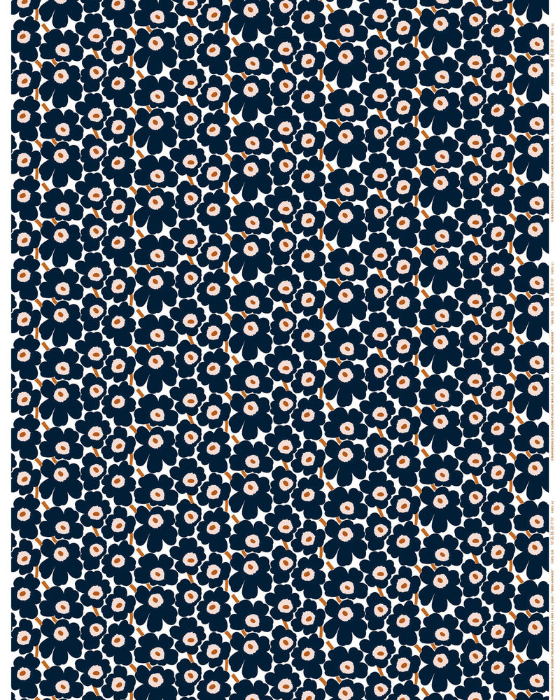 mini unikko cotton fabric - navy and brown