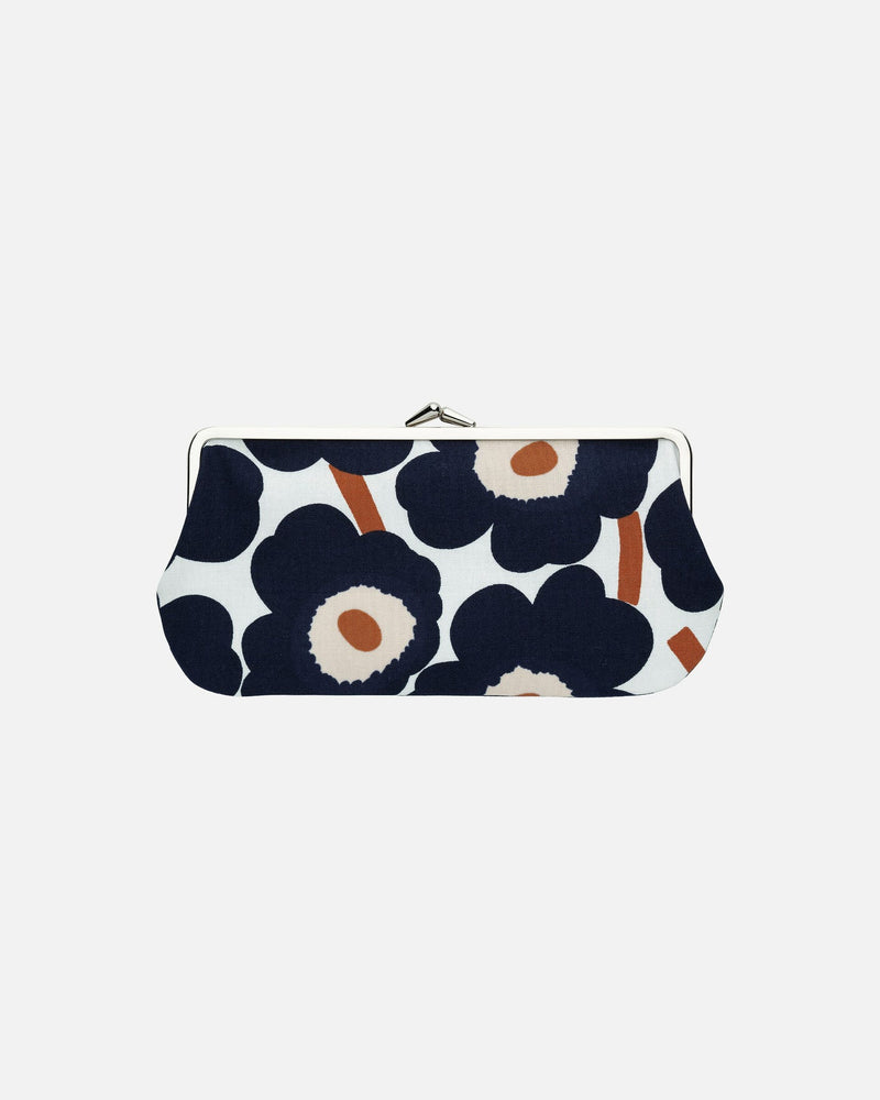 mini unikko silmälasikukkaro clip pouch navy and brown