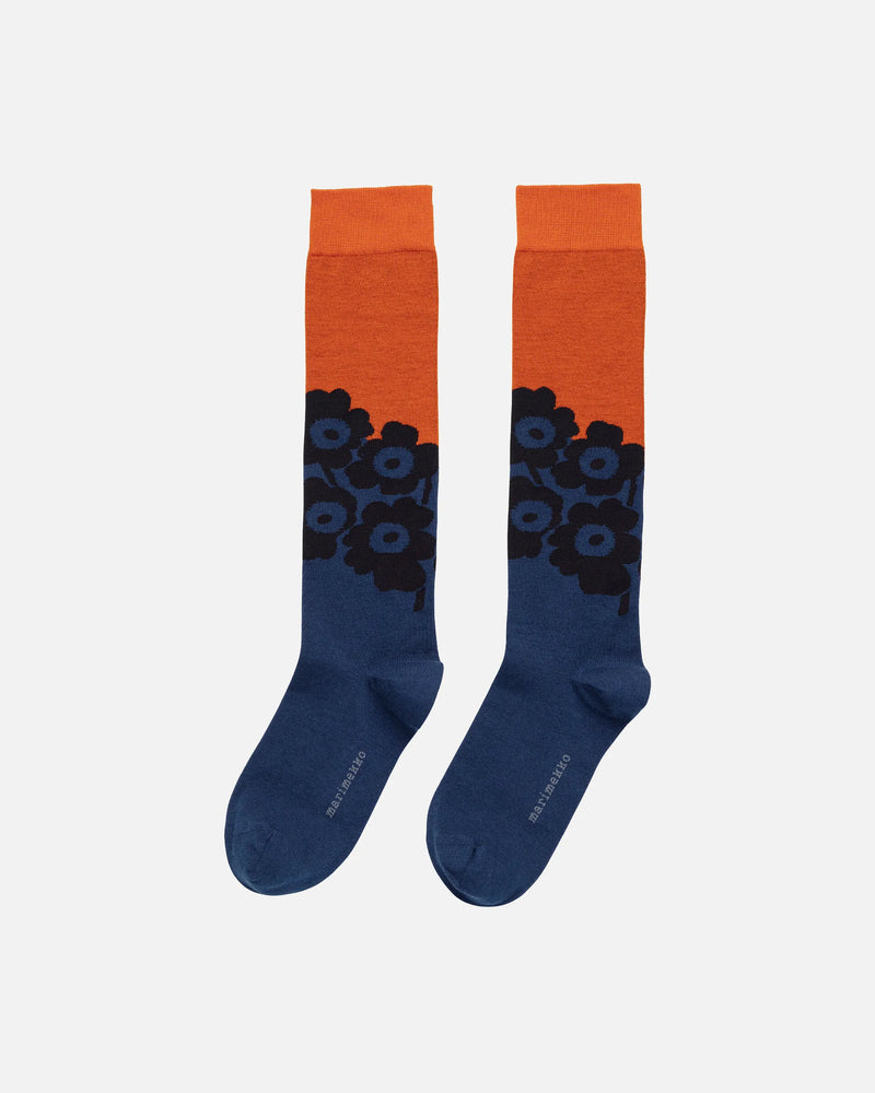 tarkkuus unikko knee-high socks - orange/ blue