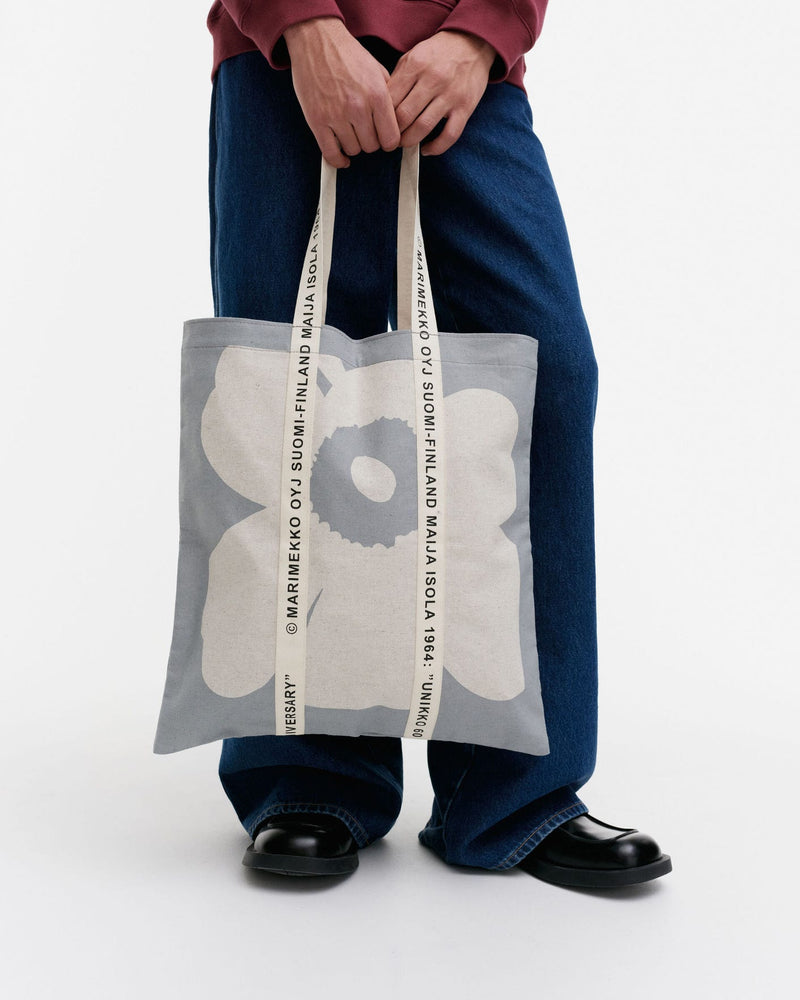 carrier midi unikko - tote bag grey and white