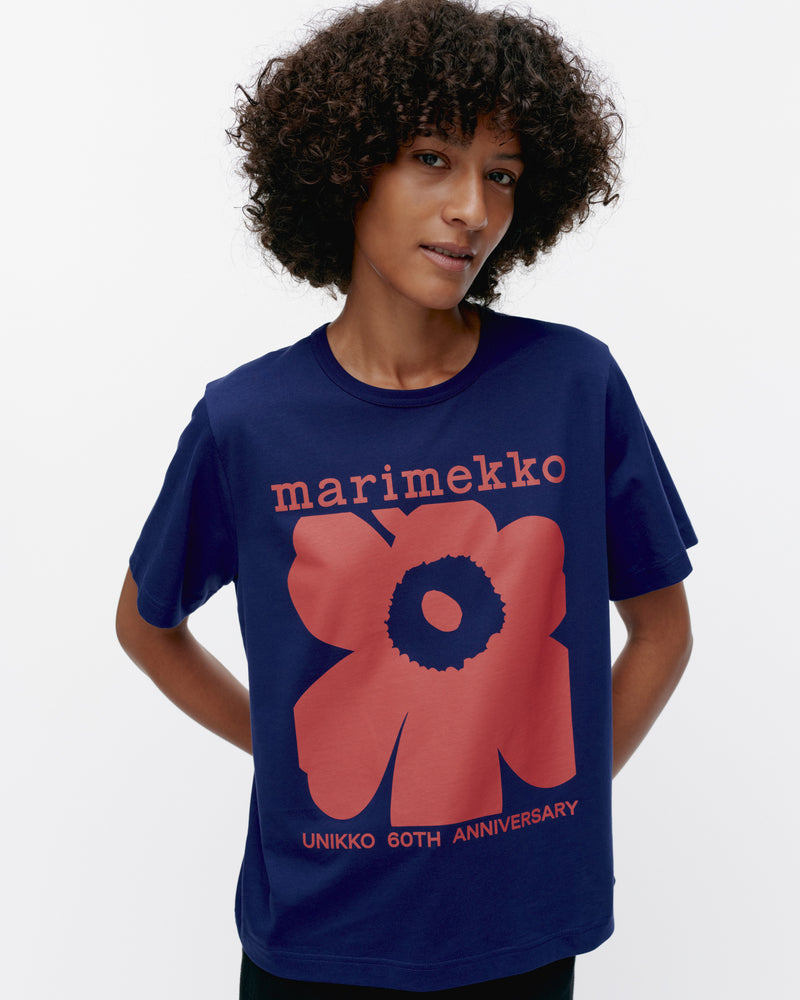 erna unikko  placement  t-shirt - blue and red